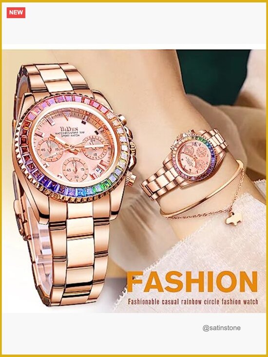 Chronograph Diamond Watch Rotatable Bezel Luminous Stainless Steel Quartz main image 7